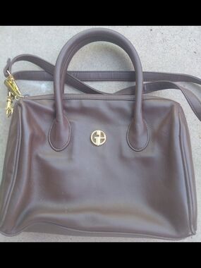 Gianni Bernini Cognac Vegan Leather Top-Handle/& Crossbody Carry-All Satchel